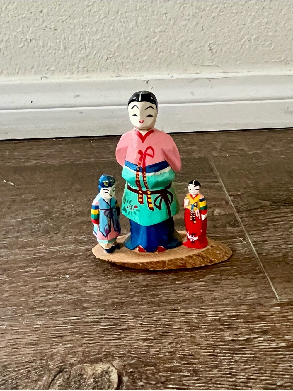 Hand-Painted Pink and Teal Korea Figurine Trio - Decorative Home Accent